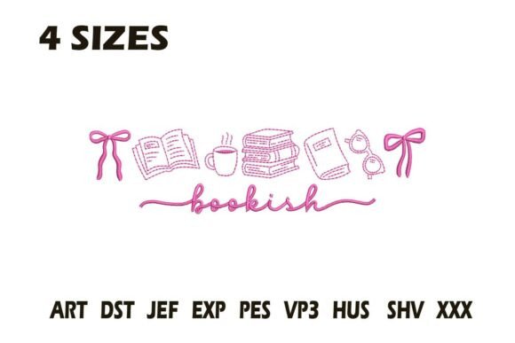 Bookish Line Art Embroidery Design