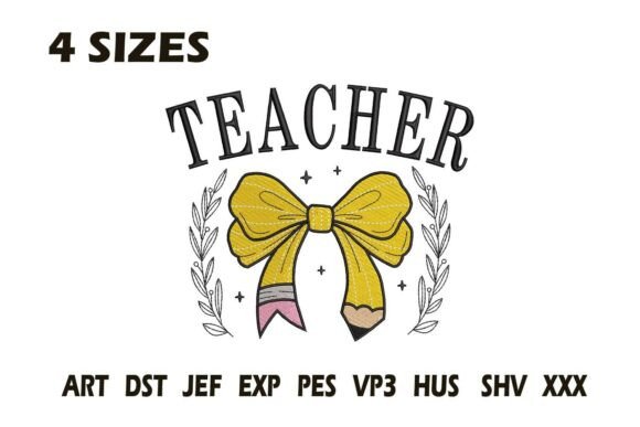 Teacher Pencil Bow Embroidery File